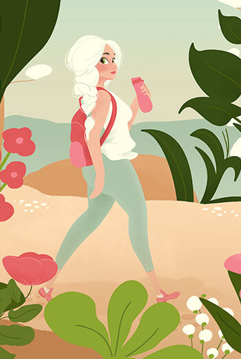 Bonita ilustración de una chica paseando por el campo
